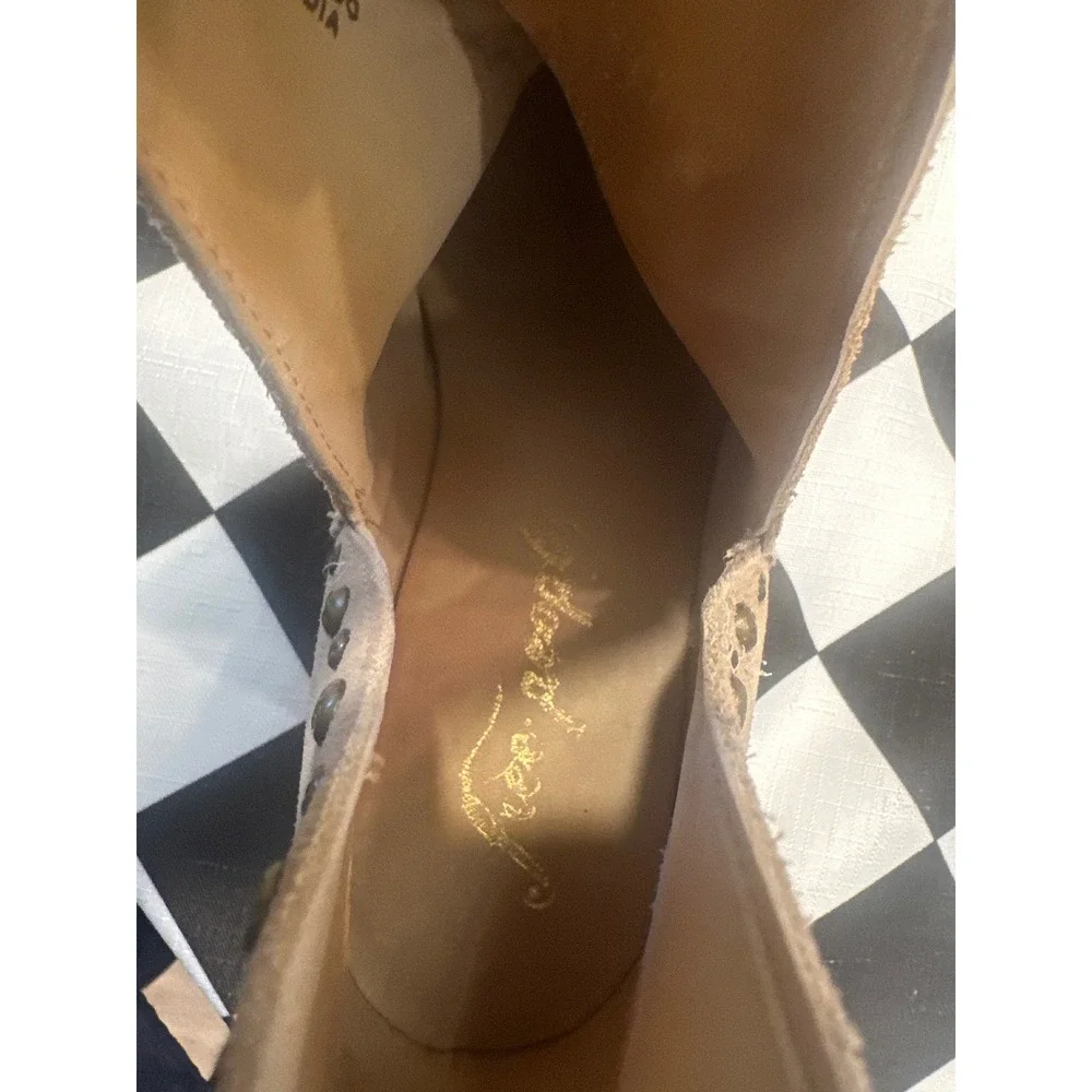 Free People Tan Suede Studded Charm Ankle double V Boots Western Pointed  38.5